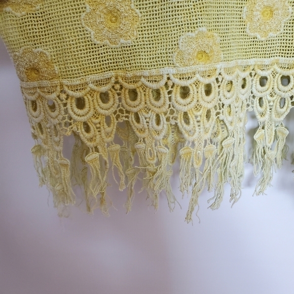 LANGUAGE DRESS SLEEVELESS FRINGE MUSTARD YELLOW EMBROIDERED FLORAL WOMANS ( XL ) - Picture 9 of 15